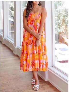 Anthropologie Abel the label womens smocked floral Strapless Midi Dress size L